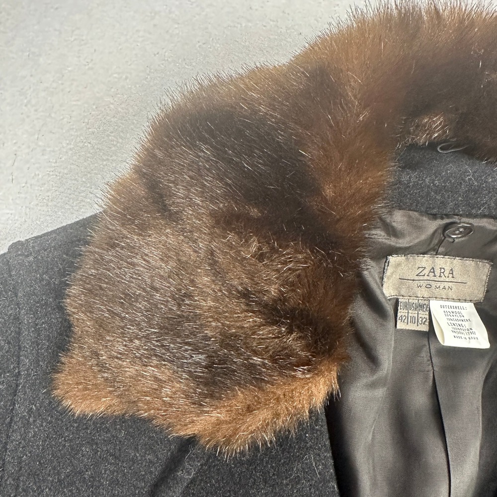 NWT Zara Woman Wool Cashmere Blend Coat Faux Fur Collar Charcoal Grey Size 10 - Picture 6 of 15